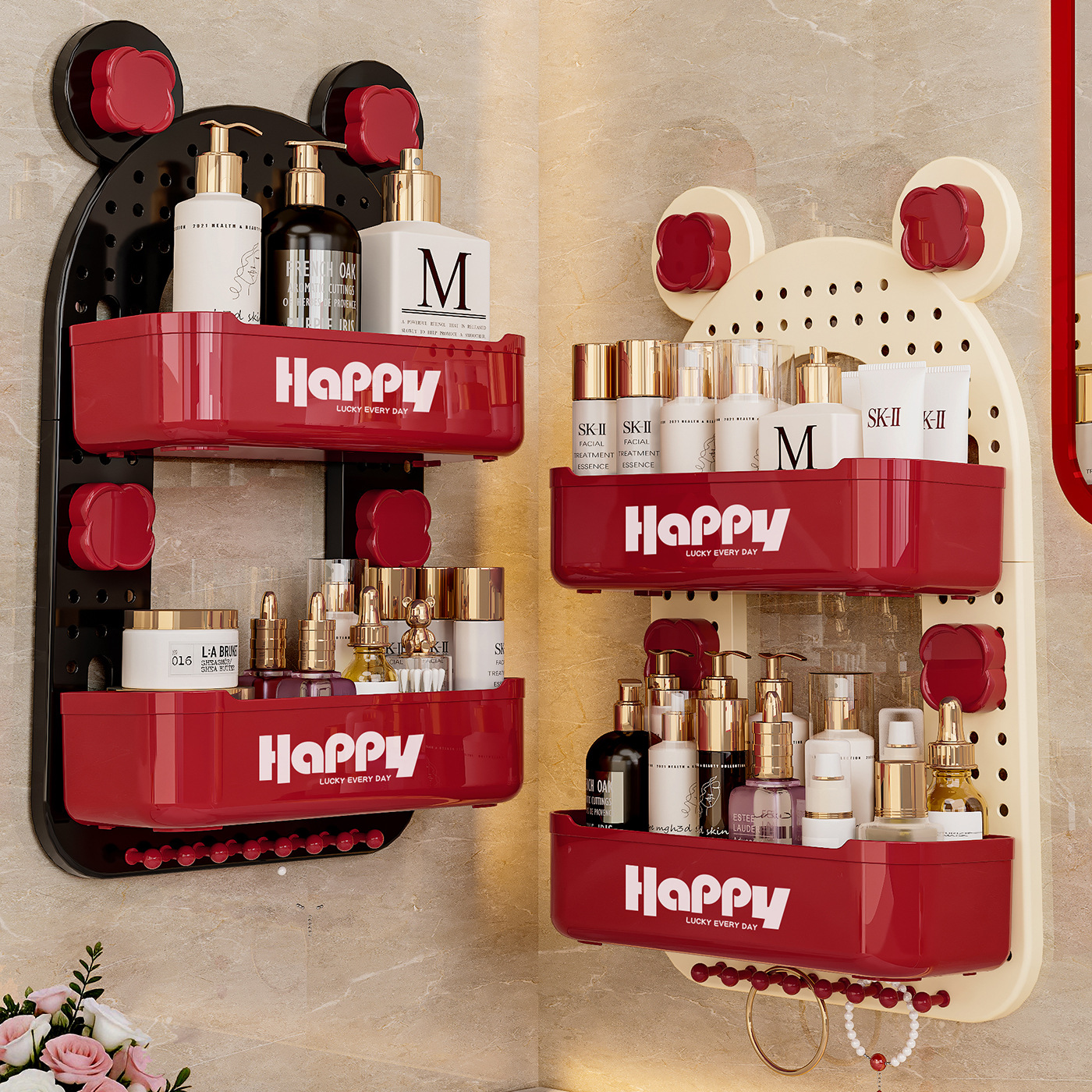 浴室洞洞板壁挂式收纳架墙面免打孔无痕化妆品置物架洗漱台整理架