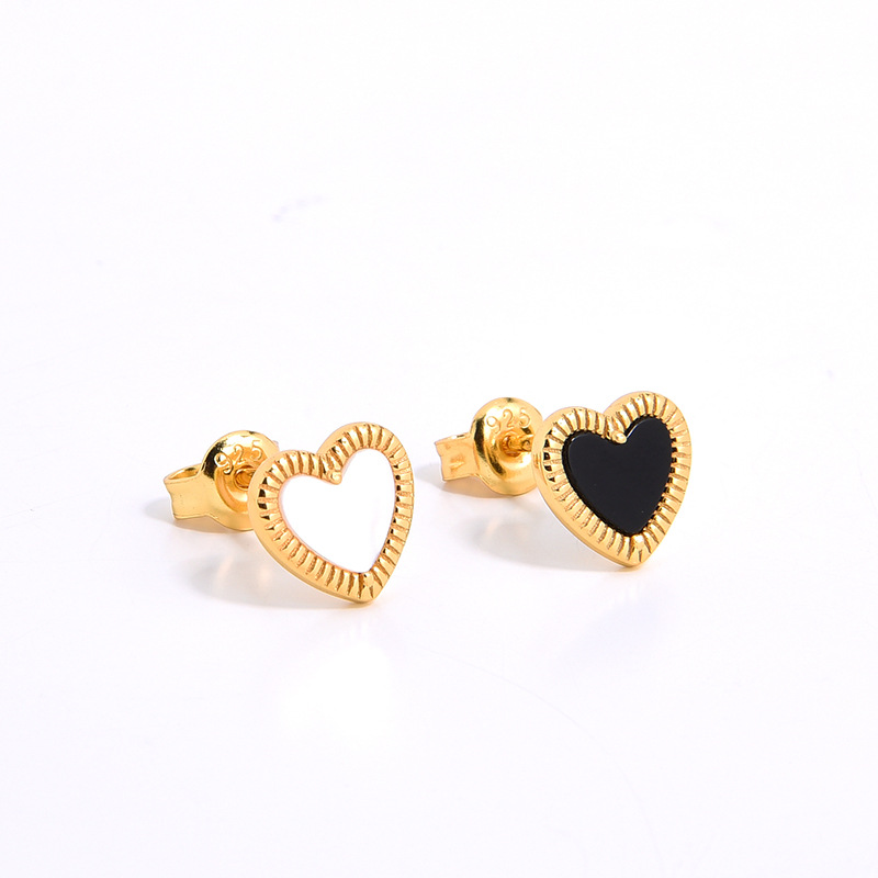 4g Weight 925 Sterling Silver Ear Needle Material Agate, Shell Inlay Material Ear Studs Classification 1 Pair Quantity Holiday, Daily Occasion 925 Sterling Silver Material Heart Shape Pattern Women's Gender Inlay Design Sweet, Simple Style Style 1 Pair 925 Sterling Silver Agate Shell Heart Shape Ear Studs 11