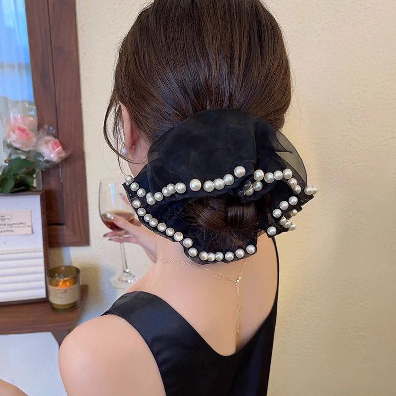 Xiaoxiangfeng 真珠光沢のあるメッシュ模造真珠ヘアゴムボールヘッドバンド韓国スタイルのハイエンド気質多用途ヘアロープ女性用|undefined