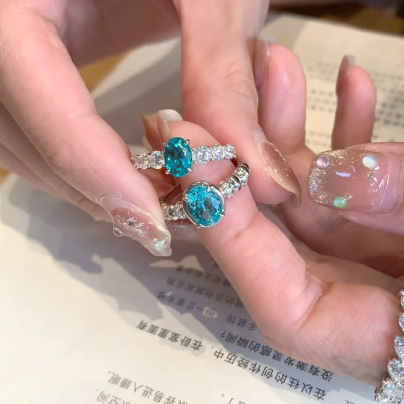 小众精致蓝色锆石戒指女轻奢风时尚个性通勤百搭高级感开口食指戒|undefined