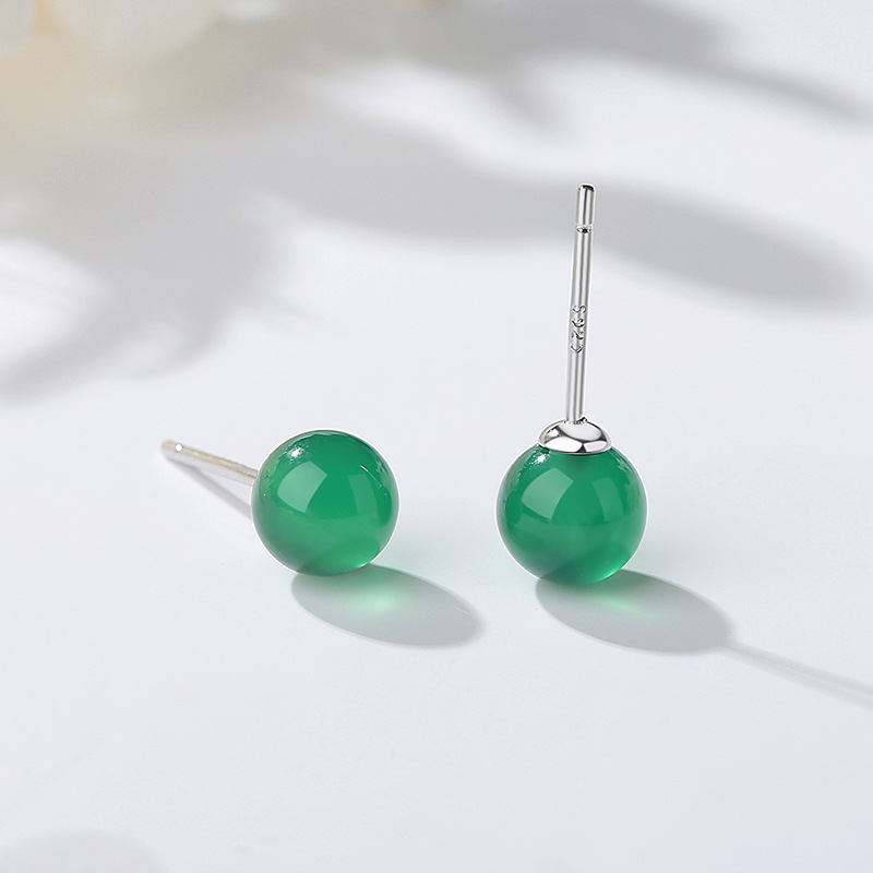 Ear Stud ágata verde 4mm (con tapones de plástico)