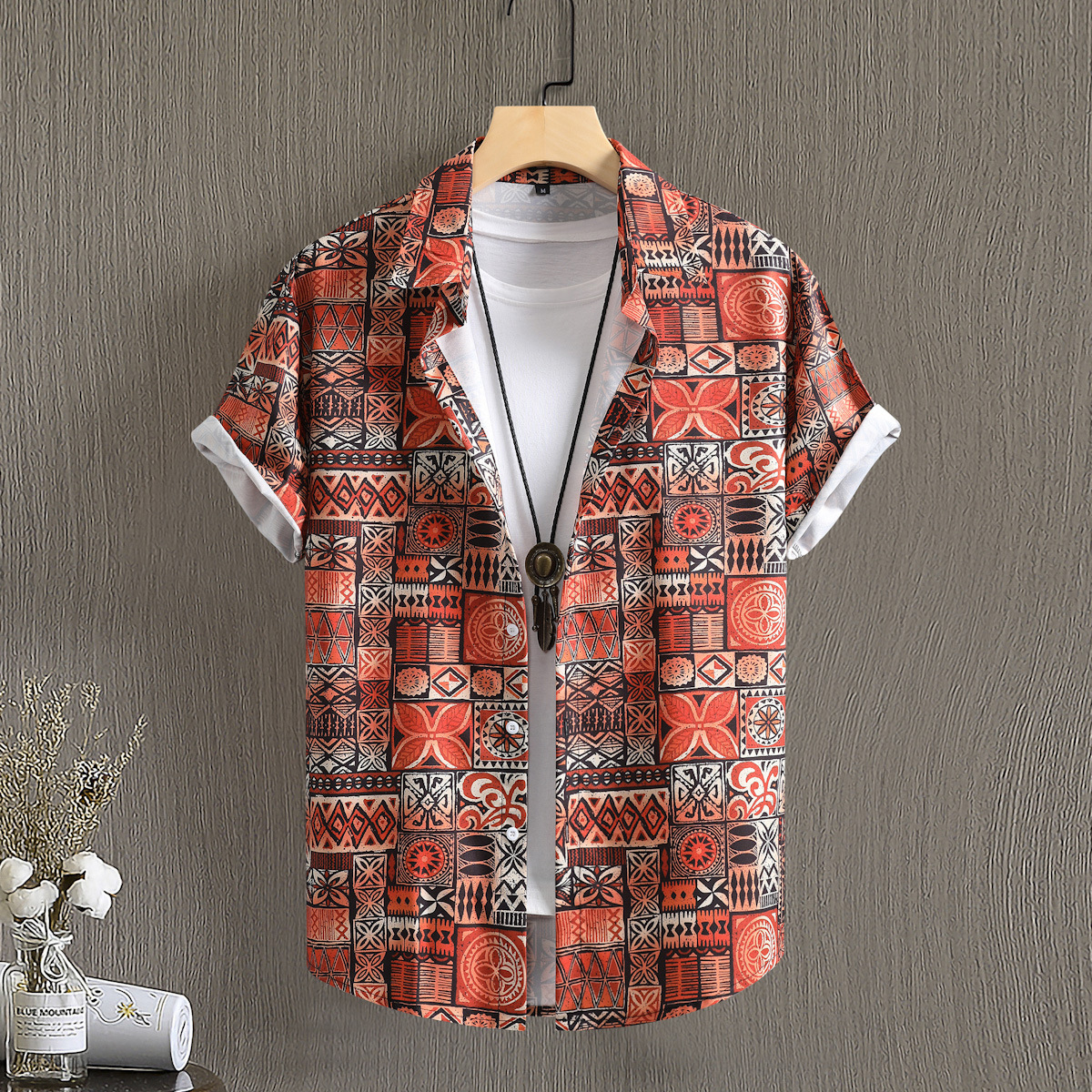 2023 verano nuevos hombres camisa estilo étnico hombres de Oriente Medio patrón retro Impresión digital camisa de manga corta