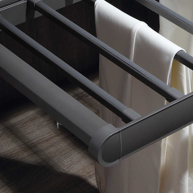 Perchero multifuncional extraíble para pantalones para armario, cesta extraíble retráctil con amortiguador para almacenamiento y pinzas para pantalones.