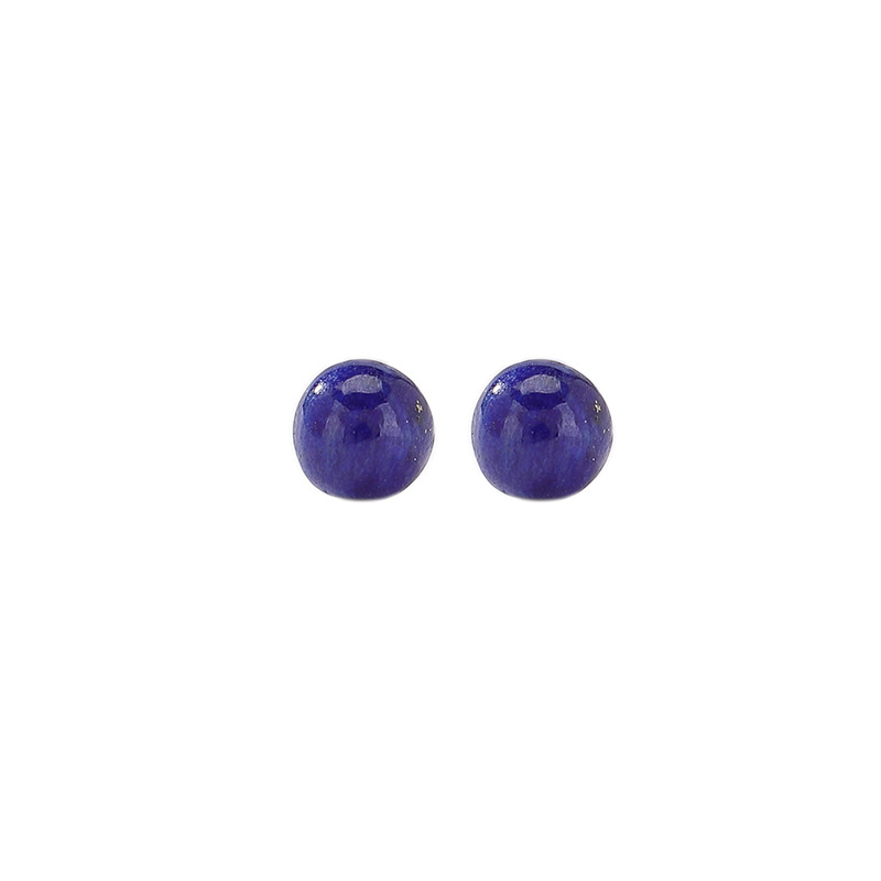 Khuyên tai nữ bạc S925 đính hạt lapis lazuli tròn phong cách tối giản — Một đôi