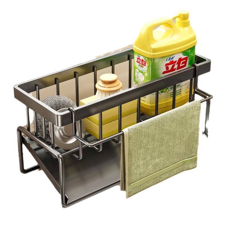 Rack de almacenamiento de fregadero de cocina Rack de drenaje de paño Rack de almacenamiento de bolas de alambre de acero multifuncional de limpieza líquida