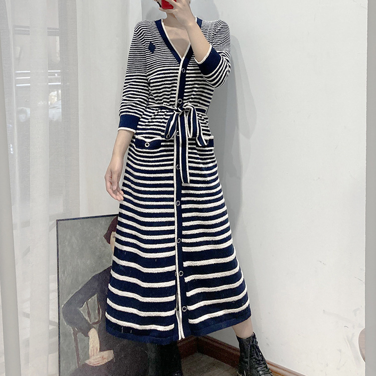 Xinjiang cotton France M2021 early spring new French stripe contrast color slim waist temperament dress children