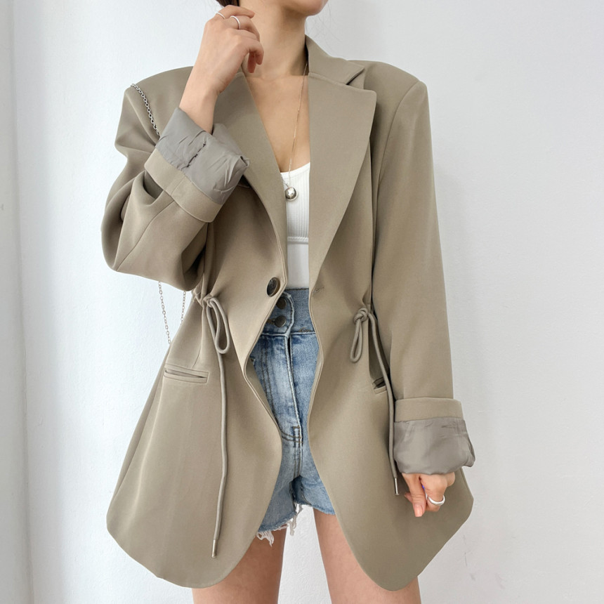 Korean Chic Autumn And Winter French Retro Style Blazer With Drawstring Waist, Slimming Effect, Pockets, Versatile_ecoleips.com