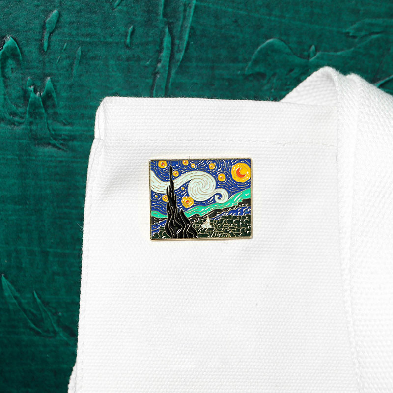 Van Gogh Starry Night Abstract Brooch Alloy Oil Painting Badge_voghion.com