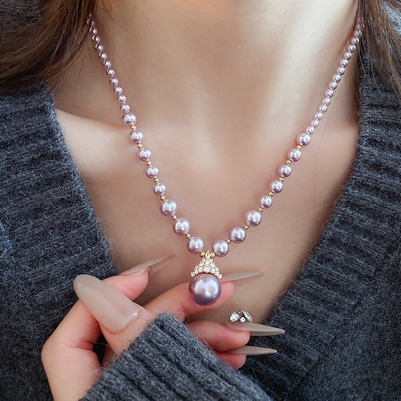 真金电镀圆形珍珠款耳钉项链套装小众耳环时尚气质耳饰轻奢高级感详情38