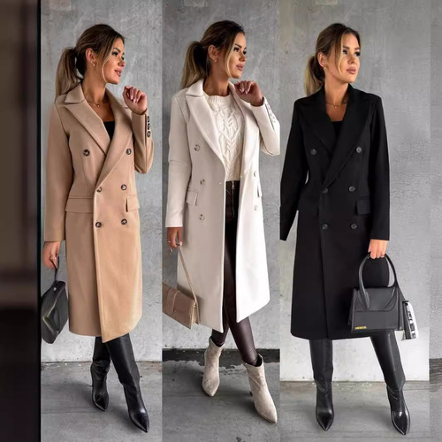 Women's Winter Coats Independent Station Wish Long Sleeve Double Breasted Wool Outerwear for 2025 Autumn