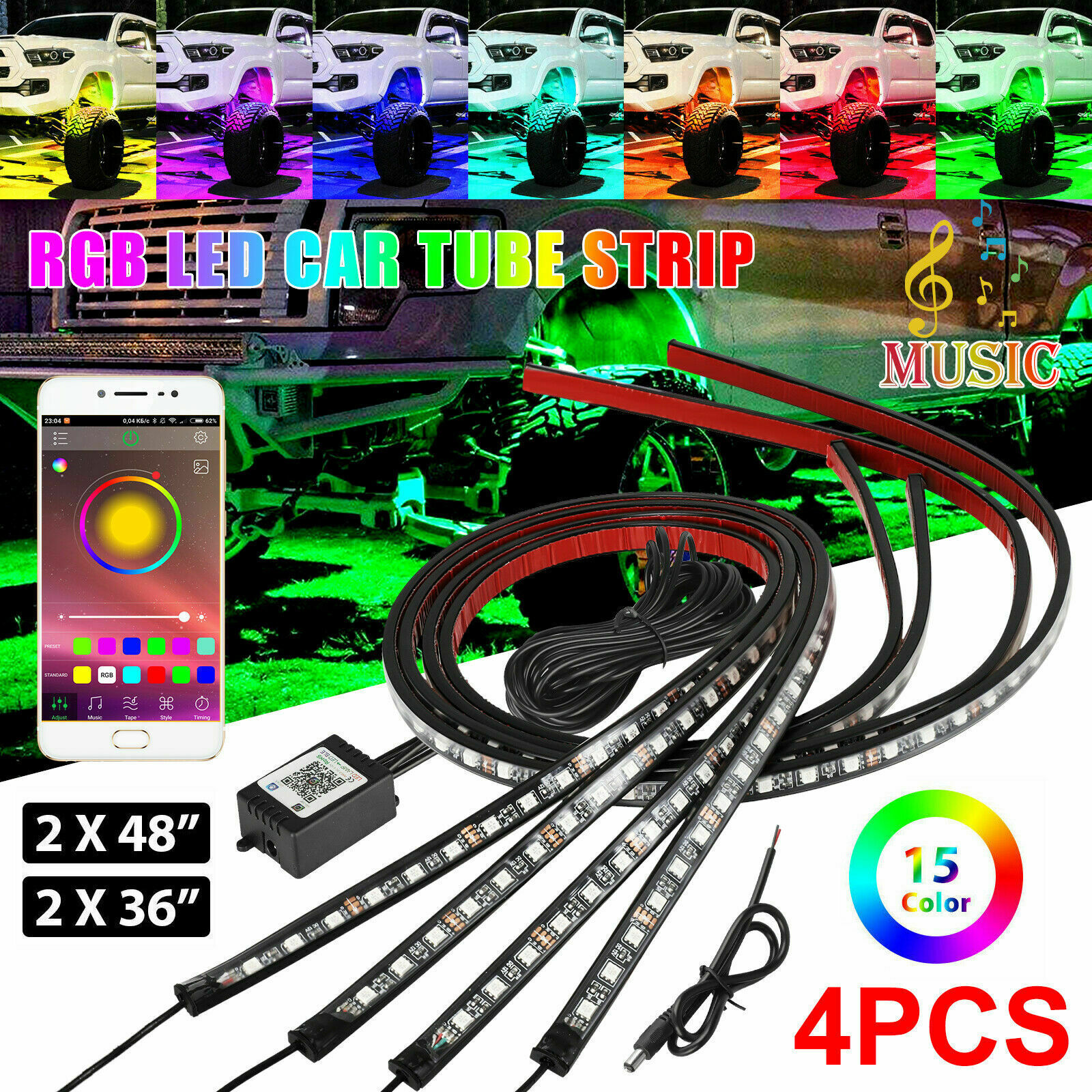 Auto colorido RGB chasis lámpara de decoración APP luz de control de voz 90 * 120CM luz de atmósfera luminosa luz de neón