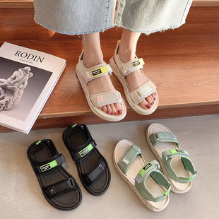 Sandals Women's Outfit Spring and Summer 2025 New Korean Style Soft-soled Comfortable Flat Shoes All-match Velcro Beach Shoes