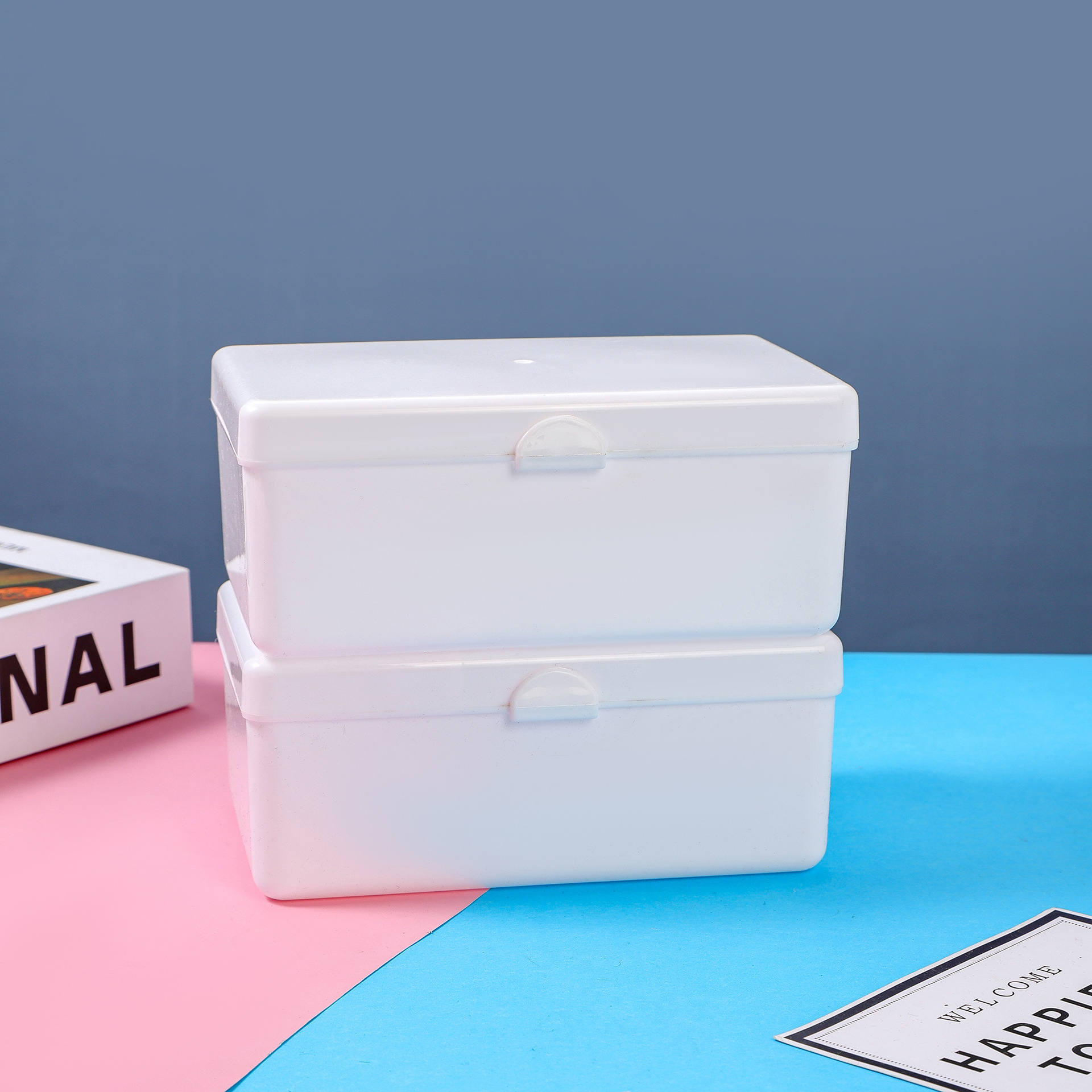 ins无印刷纯色桌面收纳盒长款贴纸多功能防尘桌面多功能收纳盒