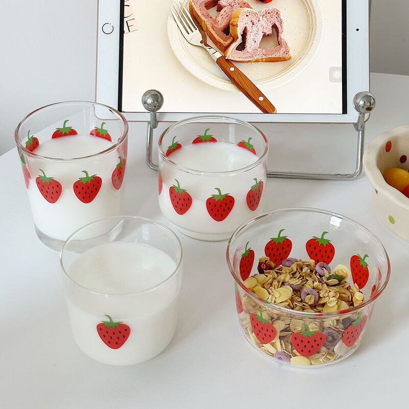 Cute NANA strawberry glass small fresh strawberry cup bowl tableware suit milk juice breakfast cup