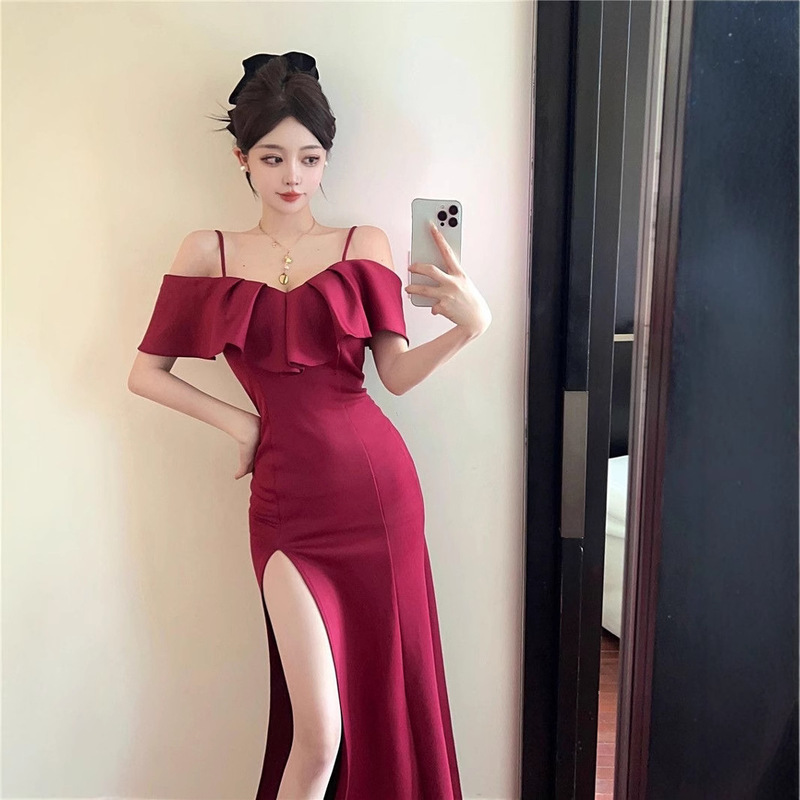 High-end Niche Light Luxury off-shoulder Evening Dress Women's 2025 New High-end Sense Sexy Banquet Slim-fit Slimming Dress High-end Niche Light Luxury off-shoulder Evening Dress Women's 2025 New High-end Sense Sexy Banquet Slim-fit Slimming Dress
