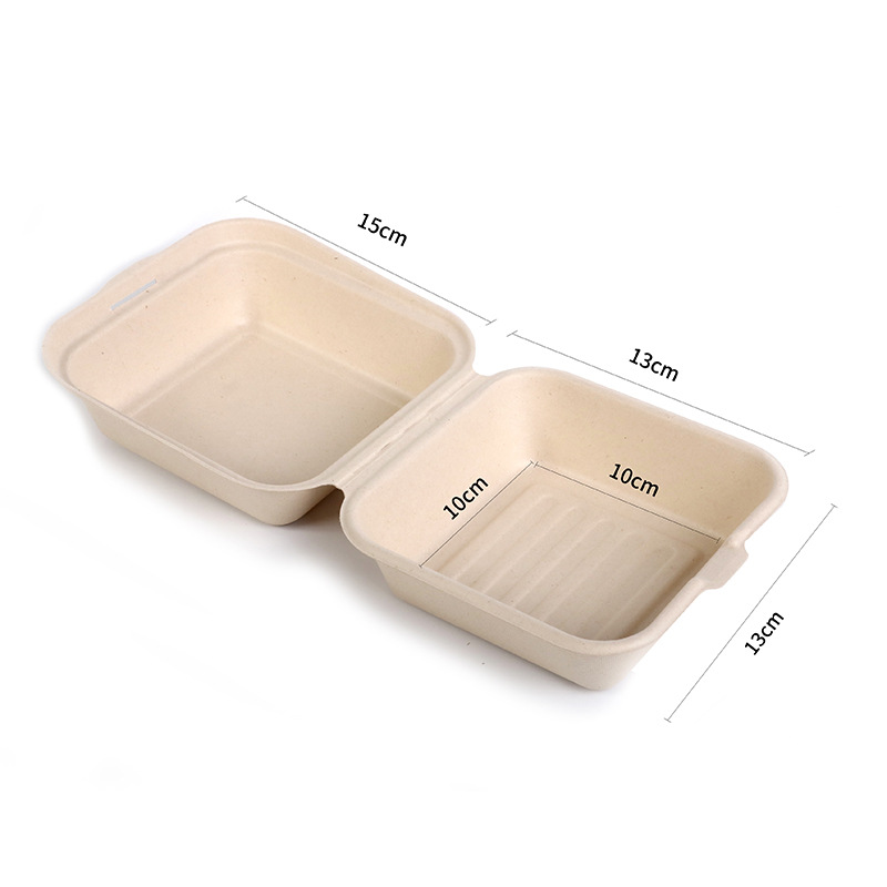 Desechables pulpa degradable pastel hamburguesa caja cuadrada para llevar caja de embalaje caja de almuerzo