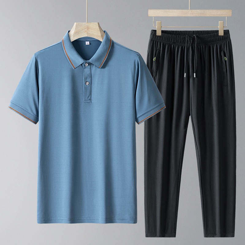 Set de negocios de dos piezas para hombres con solapa de hielo seco rápido polo de manga corta de verano set de pantalones transpirables image 5