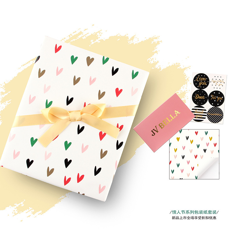 Suministro exclusivo transfronterizo de papel de regalo para el Día de San Valentín, papel de regalo con purpurina en forma de corazón, papel para recuerdos de boda.