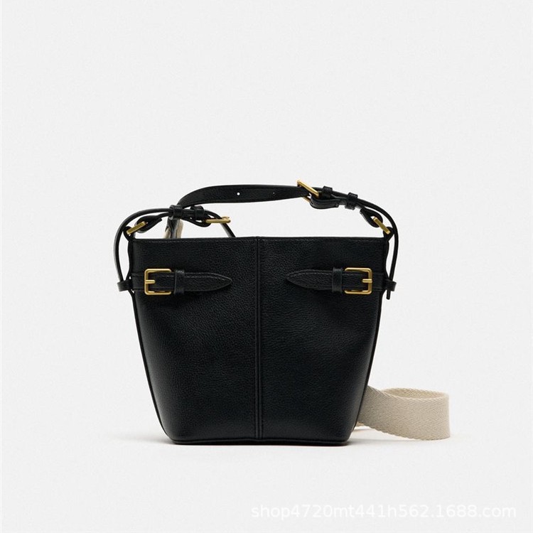 Cross-Border Women's Bag 2024 New Versatile Retro Buckle-Decorated Single-Shoulder Crossbody Bucket Bag Tote Handbag Urban Simple Style