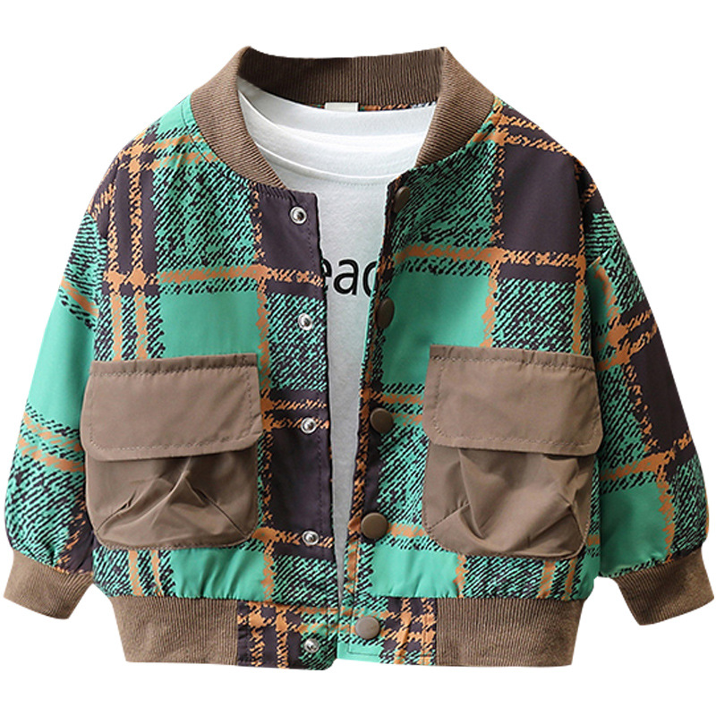 2759 chaqueta a cuadros de los muchachos 2023 primavera y otoño nuevo bebé ropa estilo coreano abrigo moda guapo