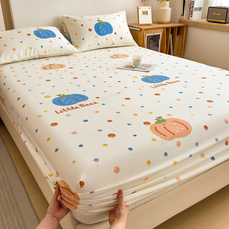 Funda de cama cepillada de algodón cubierta protectora de colchón de una sola pieza 2024 nueva funda de cama impresa para una sola persona para todas las estaciones