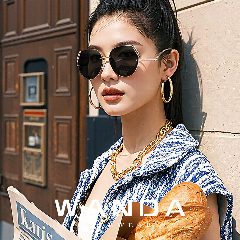 JS8567 HD nylon degradado gris Rosa gafas de sol nuevas gafas de sol sin marco de las mujeres avanzadas a prueba de rayos UV