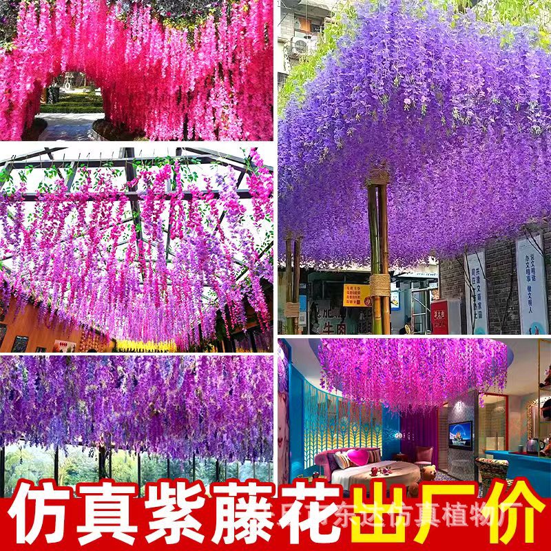 Enredadera artificial de glicinia, enredadera de flores falsas para decoración de techos, enredadera de decoración para bodas en interiores, enredadera de flores de plástico, planta trepadora.