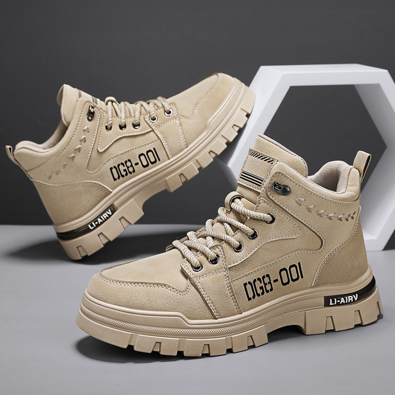 Boots High-Top Men's Shoes 2025 New Winter British Rhubarb Boots Motorcycle Workwear Waterproof Heightening Leather Boots Wear-Resistant