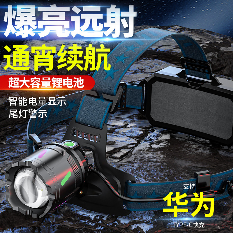 Luz intensa LED de pesca nocturna recarga remota luz de pesca nocturna faro de campamento al aire libre lámpara de mina batería de litio sonoro antorcha montada en la cabeza
