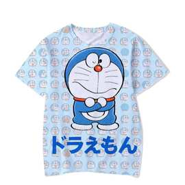 2023跨境男式新款T恤3D机器猫印花T恤 男女短袖哆啦A梦3DT恤厂家