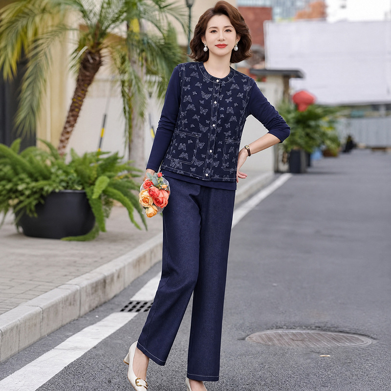 2026 Autumn New Arrival: Women's Denim Casual Outfit - Short Round-Neck Jacket and Wide-Leg Pants Two-Piece Set 2026 Autumn New Arrival: Women's Denim Casual Outfit - Short Round-Neck Jacket and Wide-Leg Pants Two-Piece Set