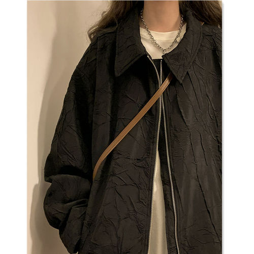 Texture Workwear Jacket for Women in Plus Size, Unique Suit Jacket, 2025 Spring and Autumn Retro Hong Kong Style Design, Baseball Style Outerwear