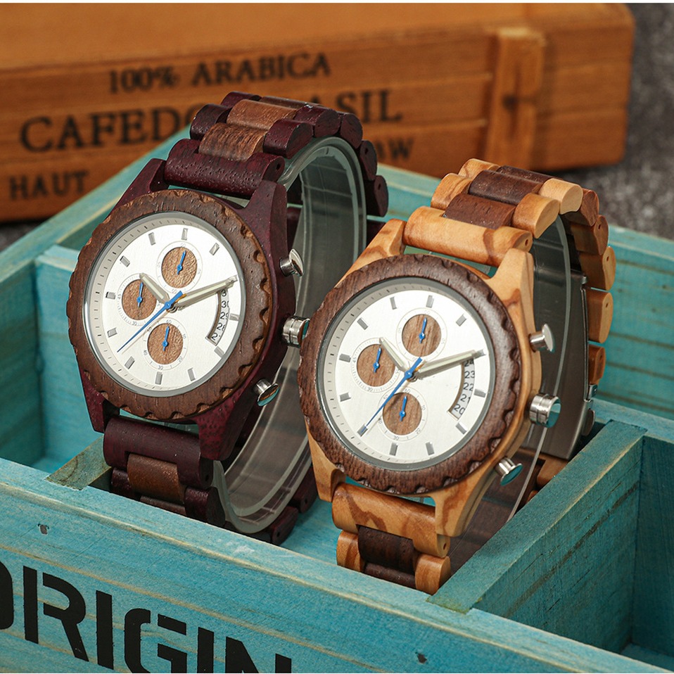 Europa y América del Sudeste Asiático Venta caliente reloj de madera moda multi-función Amazon Venta caliente reloj de cuarzo de los hombres en stock