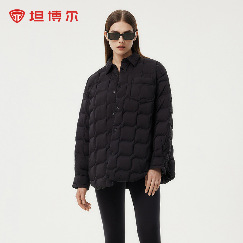 Tambor Down Jacket Women's Lightweight Shirt Lapel Loose Large Profile Fashionable Warm Jacket TBF330270Z
