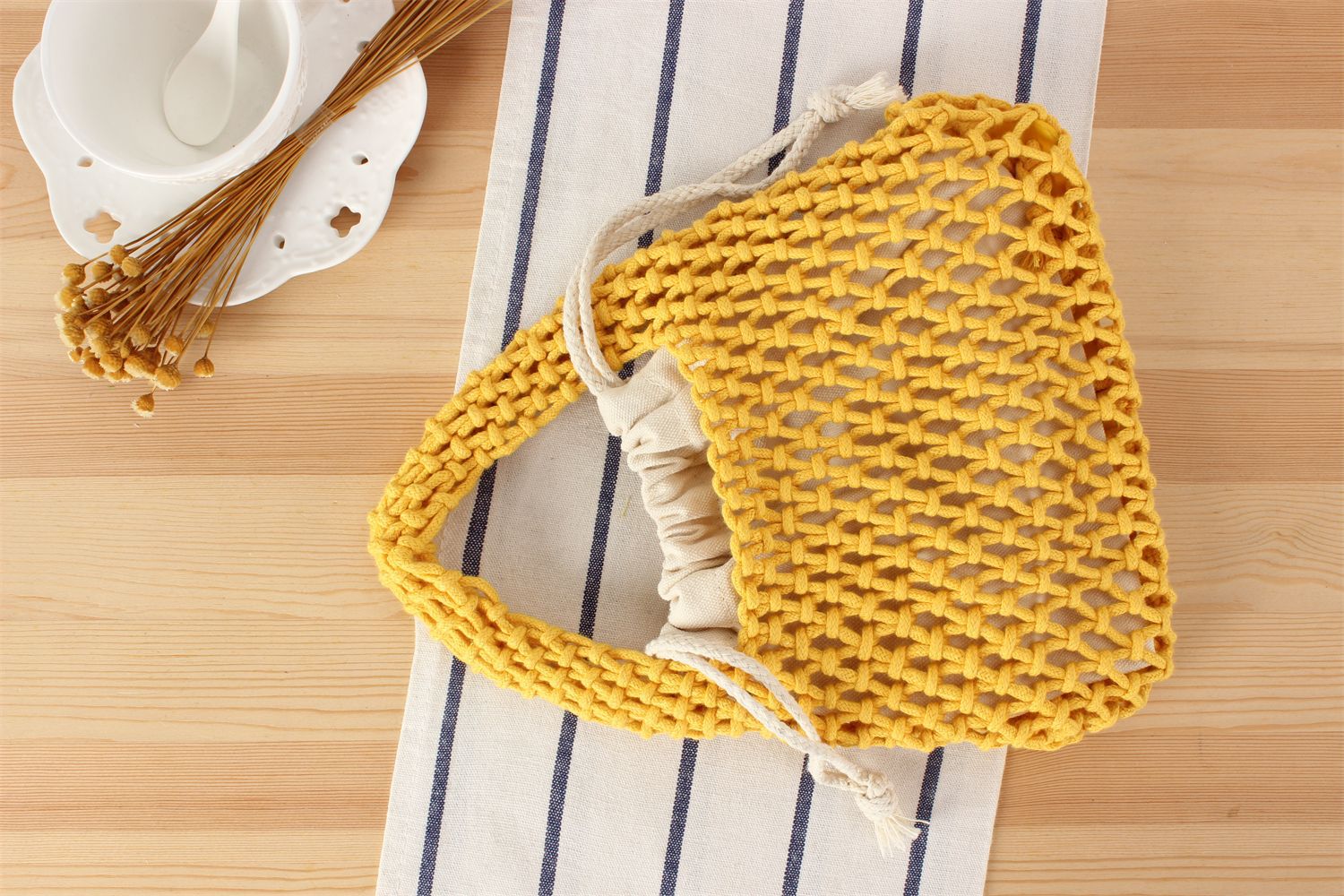 Borsa a tracolla in corda di cotone intrecciata stile macaron_voghion.com