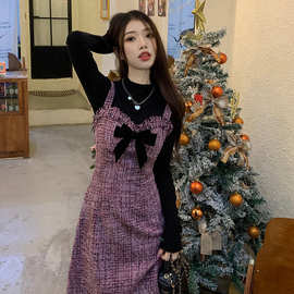 广州原版质量 圣诞风炸街连衣裙2024跨年约会气质甜美减龄两件套