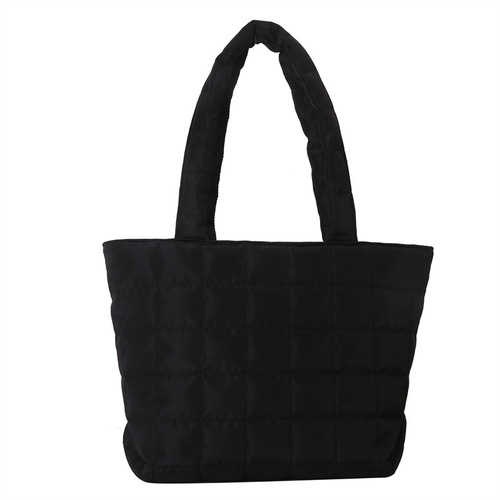 2024 Korean-Japanese Fashion Checkered Down Material Women's Large Capacity Tote Bag Commuter Shopping Bag for College Students