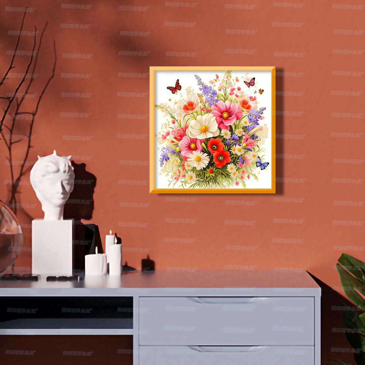 Mona Lisa Royal Cross Stitch Blossom Butterfly Dance Tres nuevas flores Butterfly Sala de estar moderna simple bordado de hilo hecho a mano