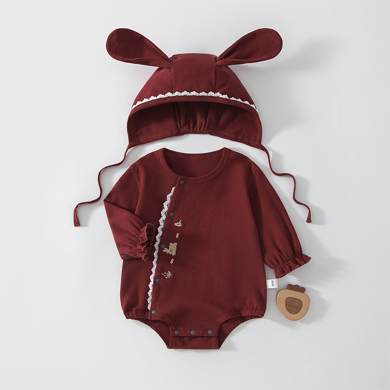 Baby Chinese-style fashionable outing romper + hat two-piece set, spring and autumn, Class A pure cotton newborn jumpsuit