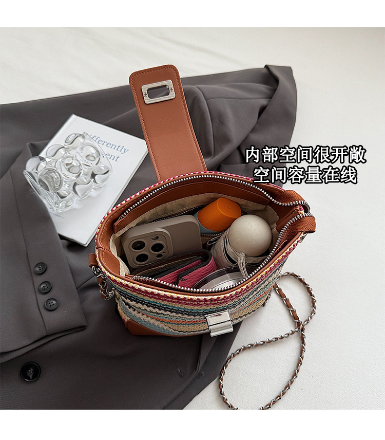 Seaside vacation beach rainbow woven bag for women 2025 Summer New style fashionable, simple, casual and high-quality single-shoulder bucket bag undefined