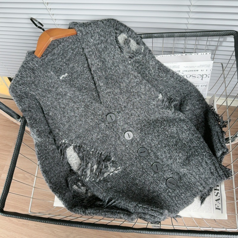 秋冬新款ins网红针织开衫不规则设计感破洞宽松慵懒风毛衣外套女|undefined