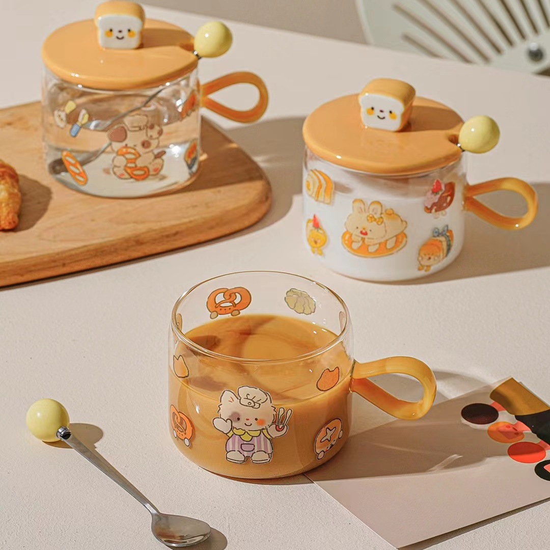 Creativo personalizado pan taza de agua de cristal de alta apariencia lindo animal de dibujos animados taza de regalo taza