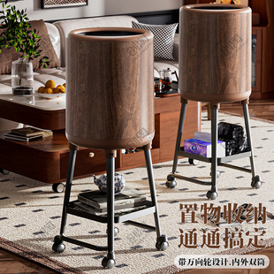 Wood Grain Trash Can with Lid for Living Room, Home Bedroom, Antique Style Kitchen, Bathroom Paper Basket, Large Capacity Toilet Paper Bucket