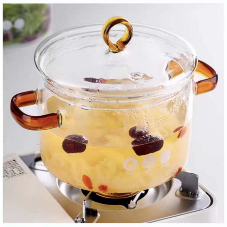 Multifunctional creative large-capacity glass pot, simple and convenient, durable ramen pot with double handles, thick high borosilicate glass pot