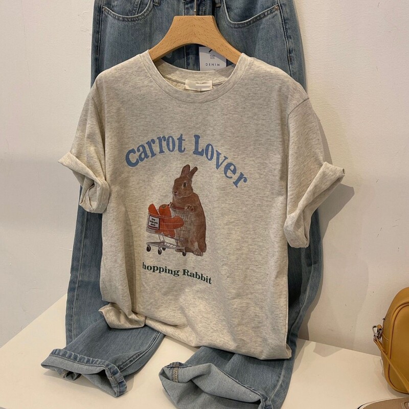 Hong Kong Style Retro Casual Versatile T-Shirt Cartoon Printed Short-Sleeved Women's Top Summer Chic Chic Inner Layering Shirt