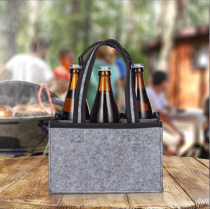 Felt Wine Bag 6 Bottles Handbag Promotional Simple Felt Red Wine Wine Cosmetics Bag Multi-Functional Wine