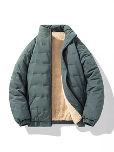 2024 new men's fleece-lined warm coat plus size thickened stand collar cotton-padded jacket tide brand loose men's cotton-padded jacket cross-border