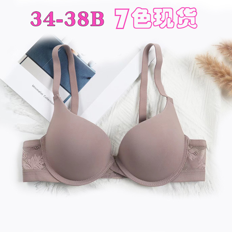 Summer glossy seamless bra women's breathable mesh cloth deep V gathered thick B cup Southeast Asia foreign trade underwear