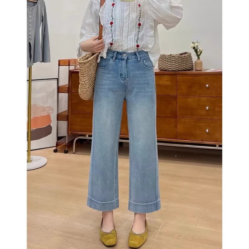 女性用ライトカラーレギンスストレートジーンズ、夏用薄手、小柄、細身、ワイドレッグパンツ、大きいサイズ、太mmストレッチシガレットパンツ|undefined