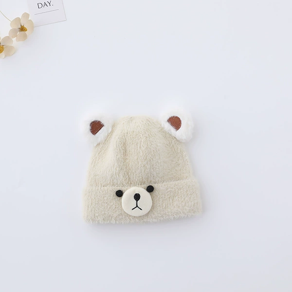 Velvet woolen bear hat beige